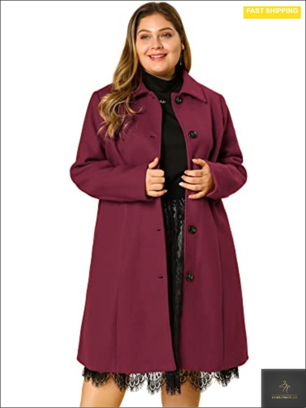 Plus Size Peacoat with Belt Winter Long Wool Blend Coat